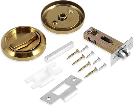 Round Recessed Door Lock, Flush Door Handles Recessed Door Pull Latch Knob Round Embedded Concealed Pull for Bathroom Bedroom Gold