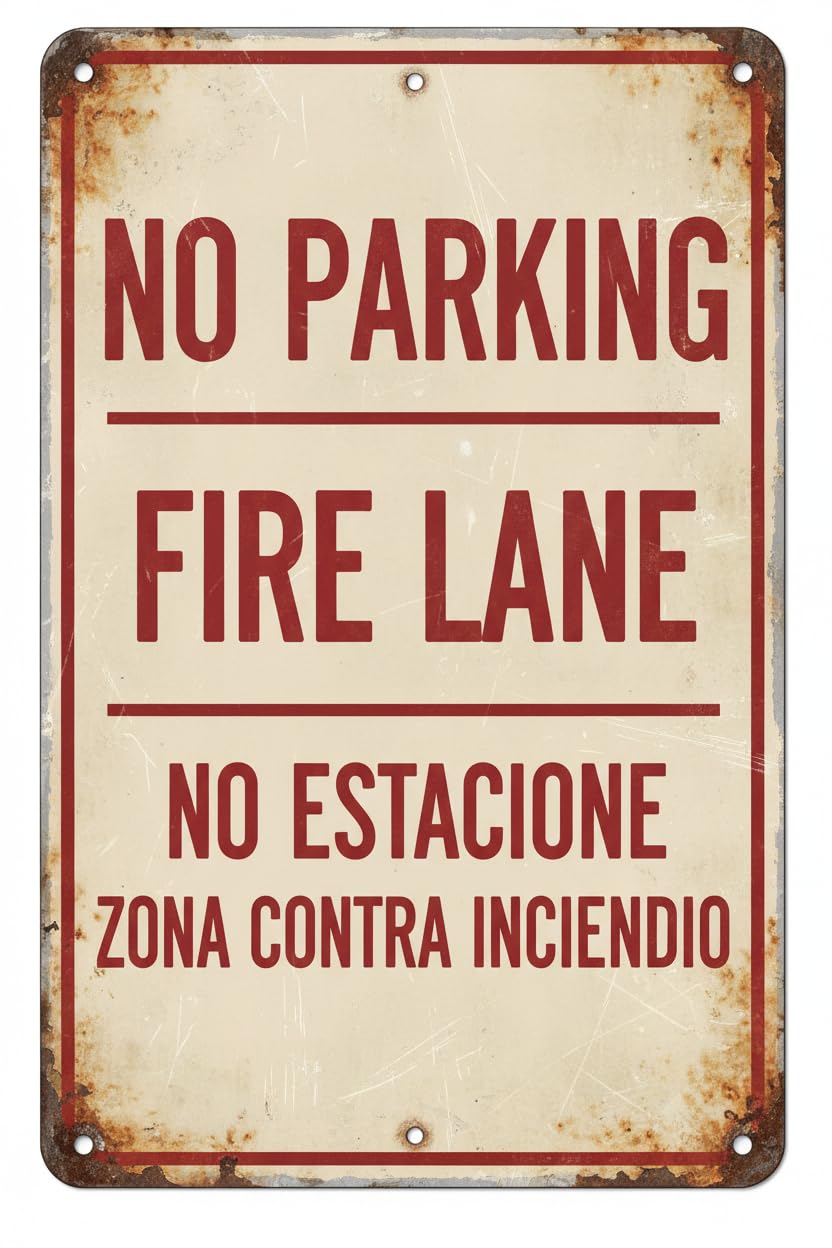 Wall Decor Hr8-31 No Parking Fire Lane - English/spanish Metal Sign 8x12Inch Clear Signage For S, Fences Vintage Signs Aluminum Plates Printed