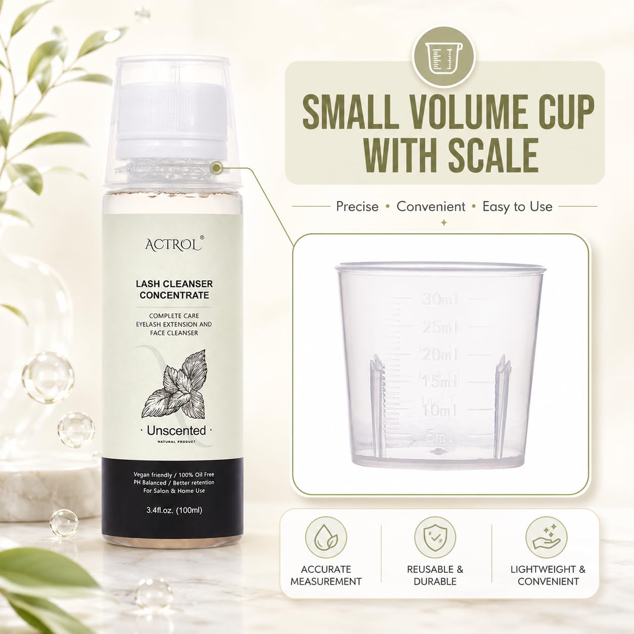 ACTROL Koncentrat do przedłużania rzęs, 100 ml, koncentrat do przedłużania rzęs, bezzapachowy, naturalny, pieniący się szampon, DIY, mycie do przedłużania rzęs z salonem, domowe środki pielęgnacyjne