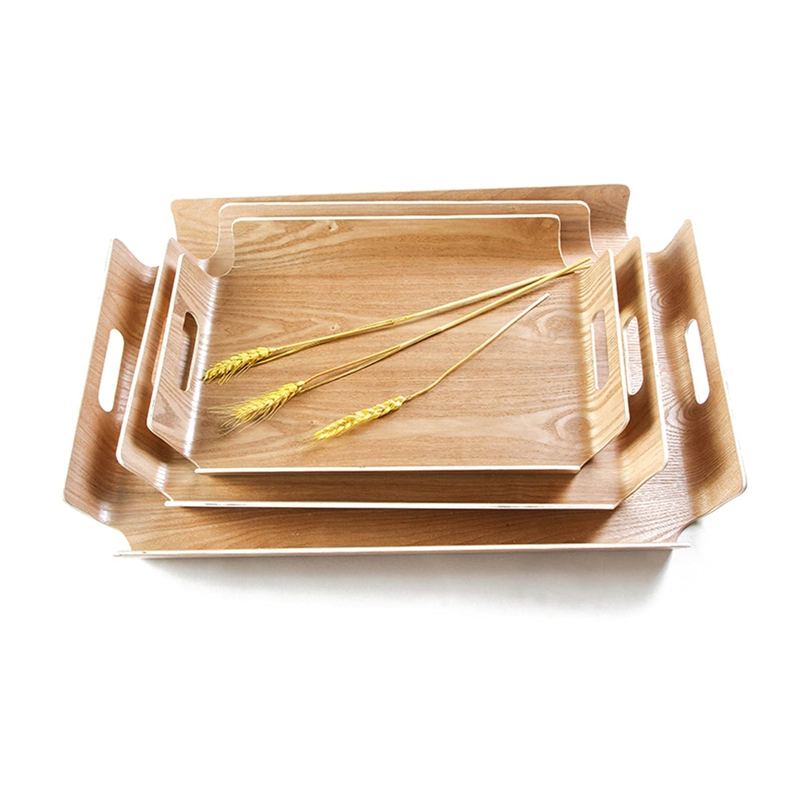 Bandeja Bandeja de servir y plato, placa de porción curvada de madera rectangular con bandeja de bocadillos de mango, bandeja de desayuno, decoración con estilo de granja con estilo. Bandejas para Ser