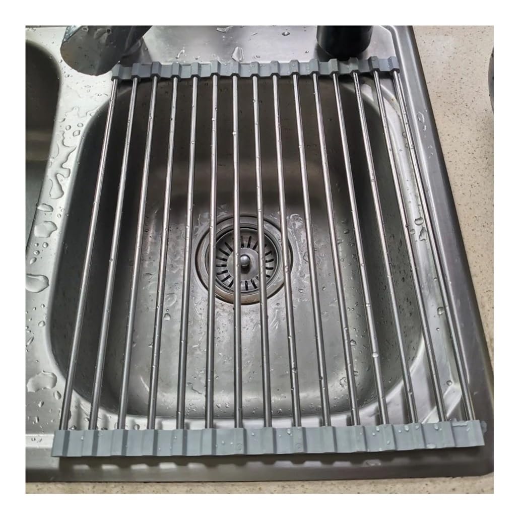 Escurridor de Platos Enrollable y Plegable, de Acero Inoxidable, portátil y Resistente al Calor, para encimera de Cocina.