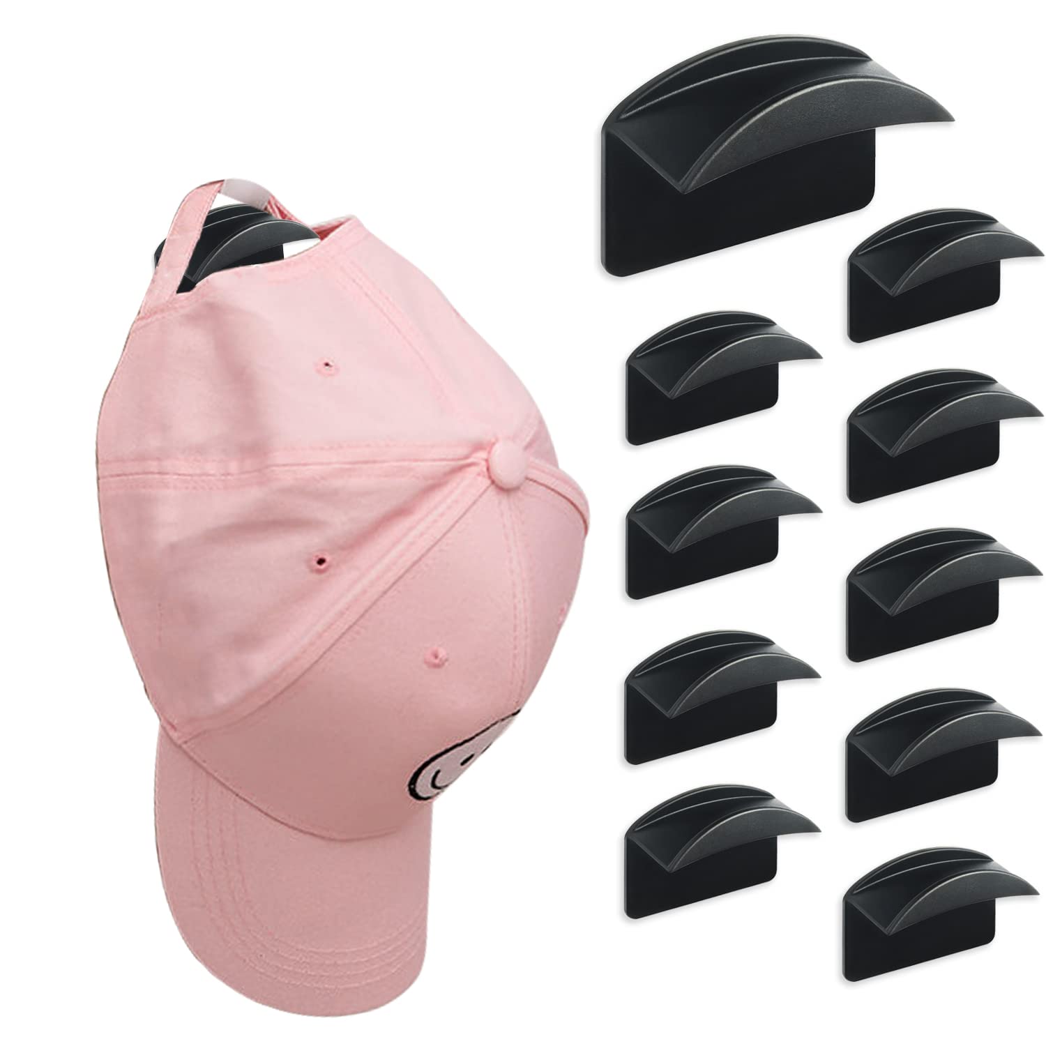 WANGCL Adhesive Hat Hooks for Wall Minimalist Hat Rack Design No Drilling Strong Hold Hat Hangers (10-Pack) Blank