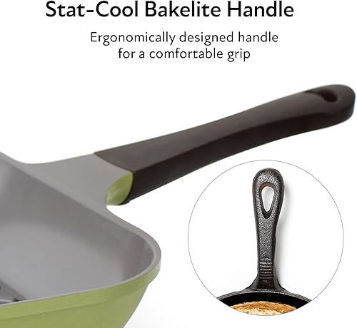 Miniatura 9 de Neoflam Eela - Parrilla cuadrada antiadherente de 11 pulgadas con crestas de corte, revestimiento de cerámica Ecolon sin PFOA para sartén, asar,