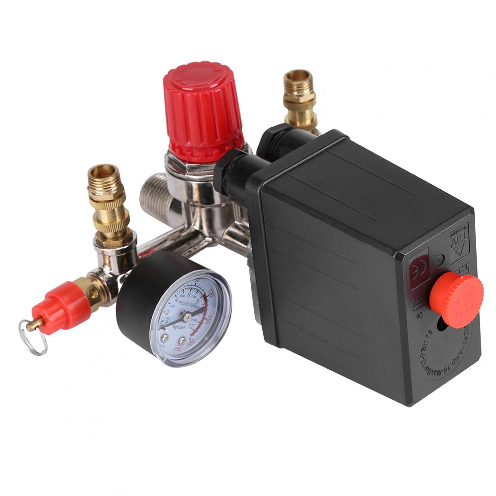 Compressore in miniatura, regolatore della valvola dell'interruttore di controllo della pressione del compressore d'aria 90-120 PSI con doppi manometri