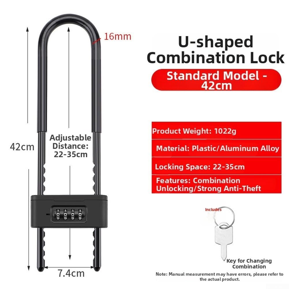 Cadenas à combinaison en acier inoxydable en forme de U avec mécanisme à code à 4 chiffres et gaine en PVC résistant à l'humidité pour verre (A)