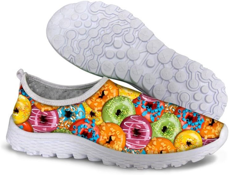 WHEREISART Women Girls Kids Bright Color Cute Sweet Food Print Sneakers Slip On Spring Summer Shoes Breathable Casual Mesh Women Walking Running Shoes Size 5.5-10
