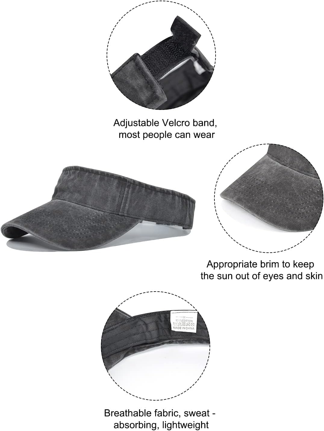Quick-Dry Sun Visors For Women-Anti-Wrinkle Adjustable Sports Visor Hat Golf Tennie Running Beach Hat N Avy