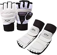 talisleskye Taekwondo Sparring Gear Set: Cushioned Foot Guards & Half-Finger Gloves for Martial Arts, Boxing, Karate Training
