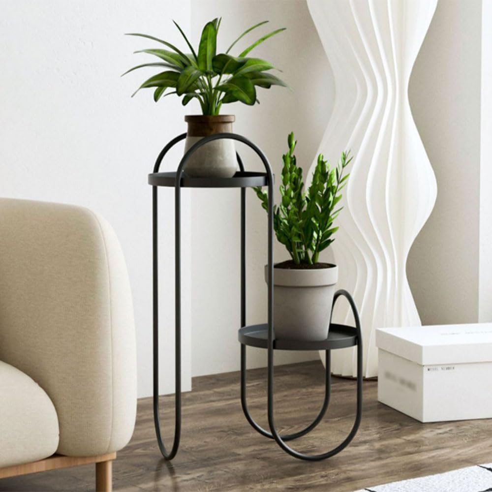 Nordic Simple Flower Stand Creative Double Layer Plant Rack Metal Flower Pot Stand Versatile Practical Plant Display Rack Multifunctional Waterproof Plant Shelf For Window Living Room Courtyard