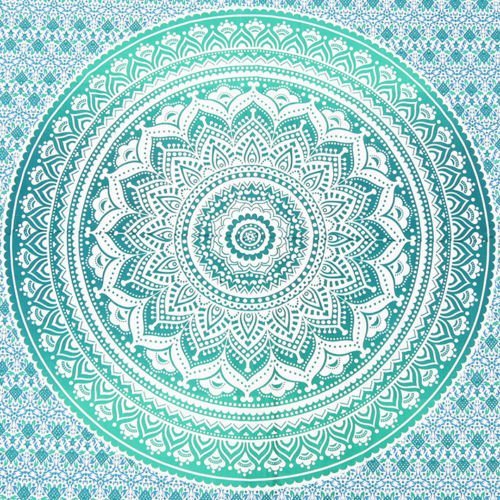 Jaipur Handloom Green Tapestry Twin Green Ombre Tapestry Teal Aqua Hippie Wall Tapestries Ombre Bedding Dorm Decor Mandala Tapestry Indian Mandala Wall Art Bohemian Bedspread #TOP1
