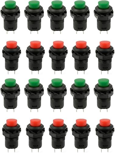 Honbay interruptor botón pulsar 1.2 pulgadas hilo verde y rojo Cap SPST tipo de empuje con enganche encendido-apagado