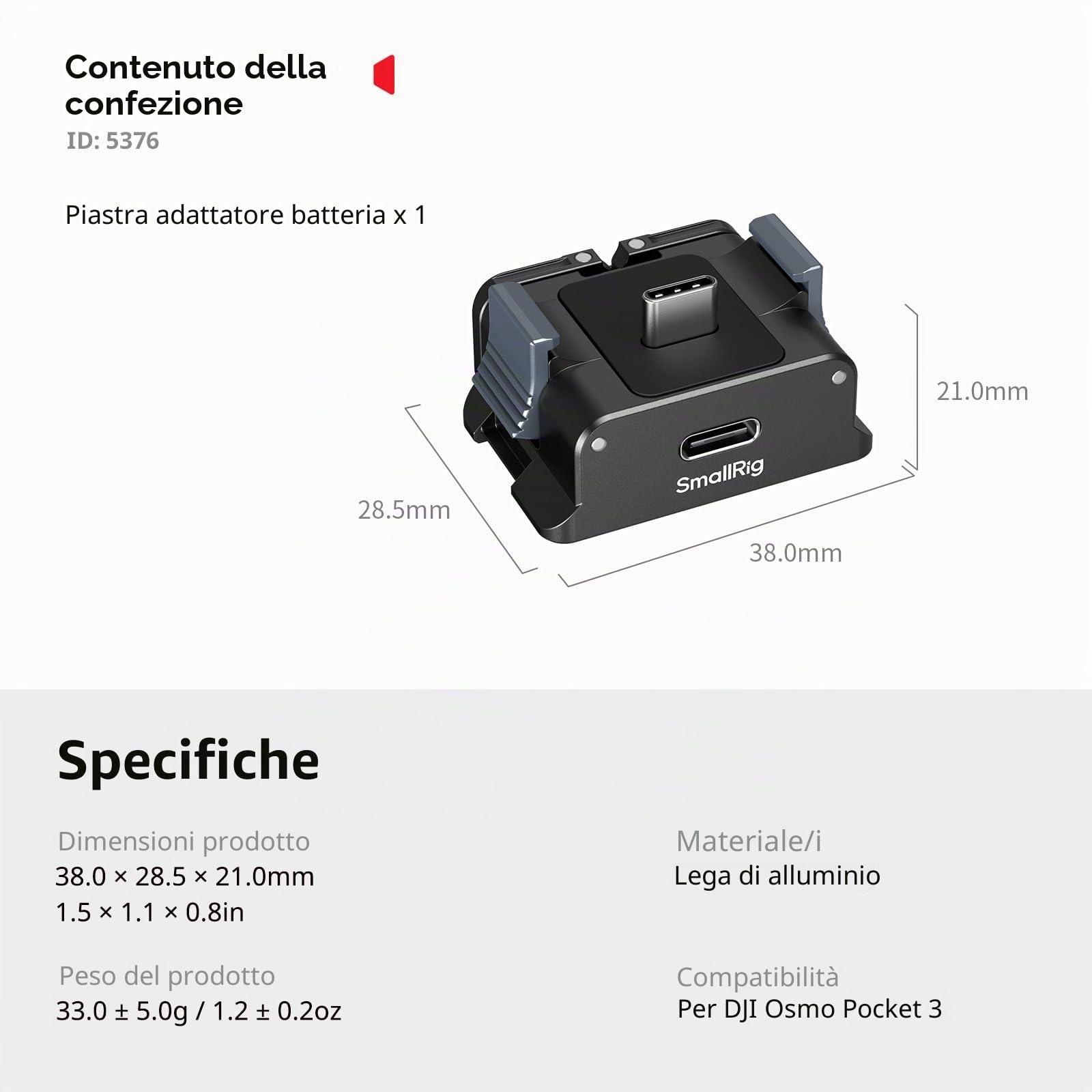 SMALLRIG Base di Ricarica per DJI Osmo Pocket 3/4/4P, Dock di Ricarica da Tavolo di Tipo C con Foro per Vite da 1/4" e Supporto Pieghevole a Due Artigli per Treppiedi/Bastoni per Selfie, 5376