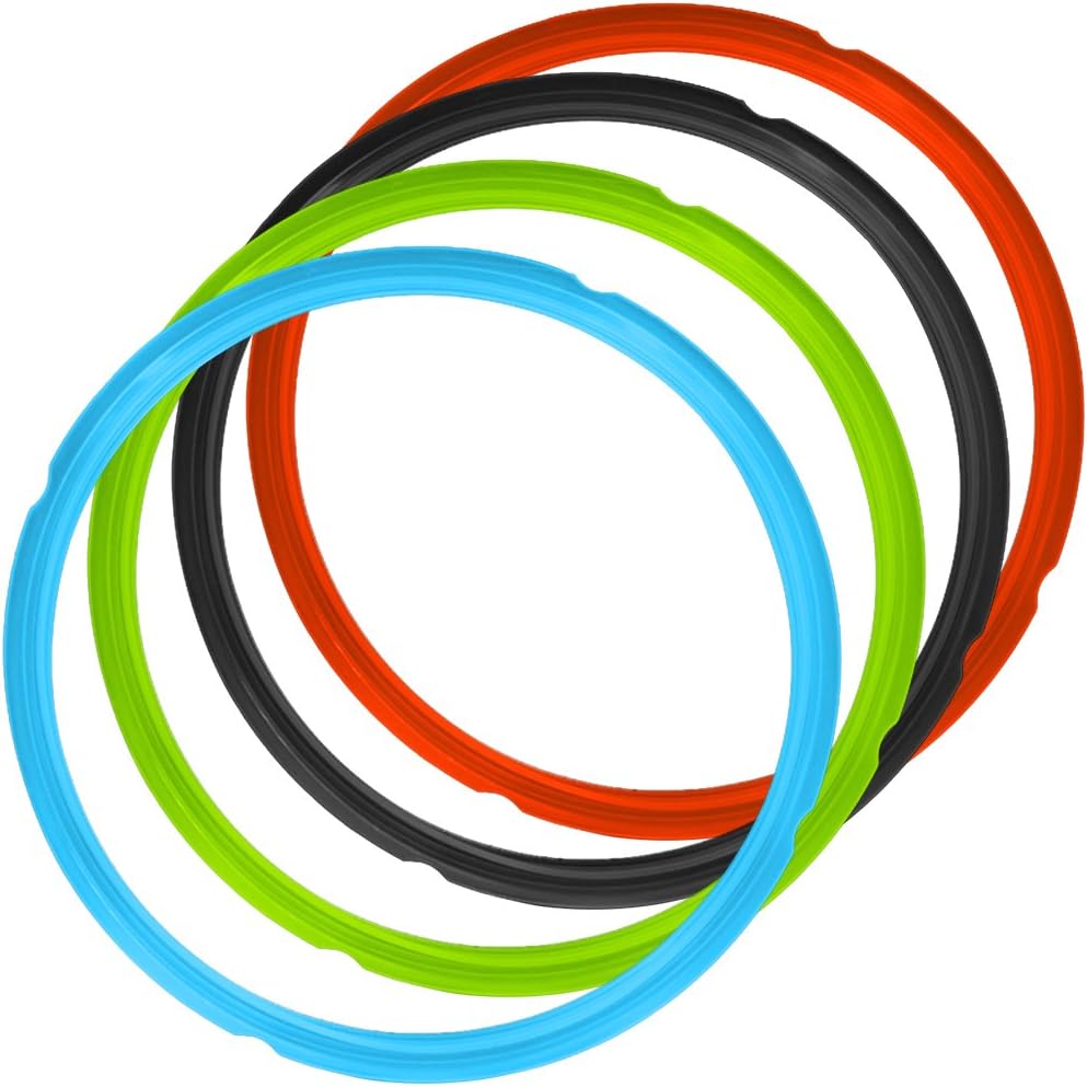 FineGood 4 Pack Silicone Sealing Rings for Instant Pot, 4 Colors 5/6qt Size Sweet and Savory Edition Accessory for Pressure Cooker - Red, Black,Blue,Green