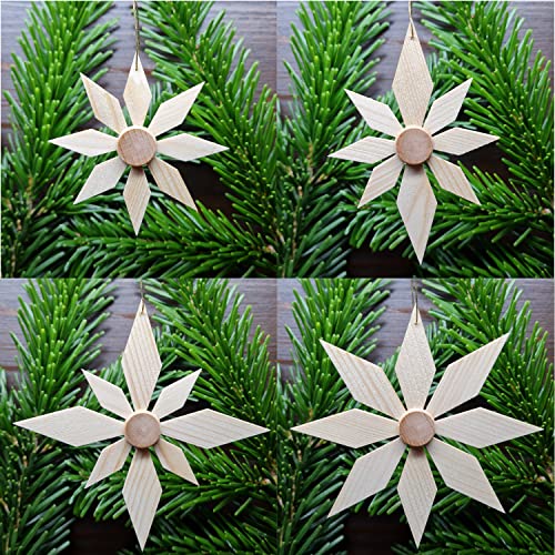 Büttners Holzkunst Kinder Bastelset - 4 Sterne aus Holz Baumschmuck Weihnachten Christbaum Erzgebirge Holzschmuck Weihnachtsbaum Stern Dekoration Handarbeit Baum