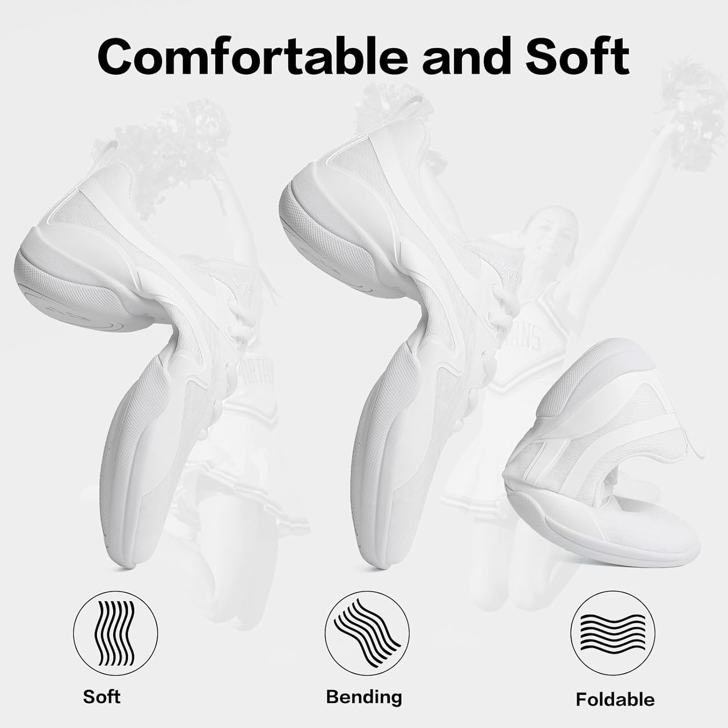 Cheer Shoes for Youth Girls White Cheerleading Athletic Dance Shoes Tennis Sneakers for Competition Sport Training - Image 3