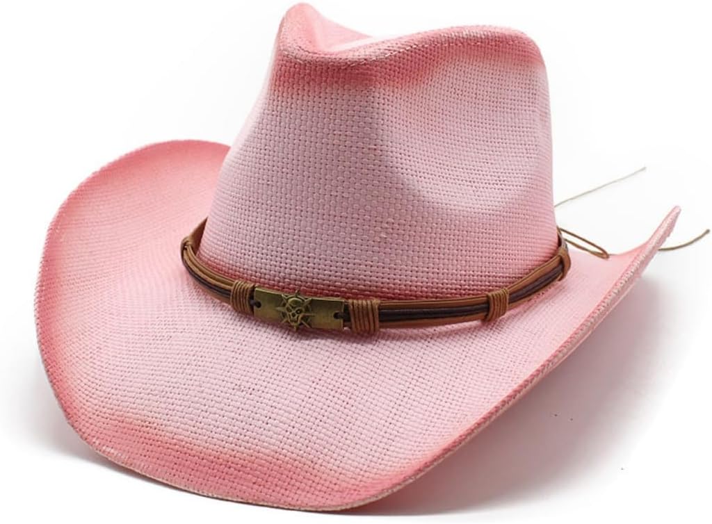 Western Cowboy Hat, Straw Material, Two-Tone Brown and White, Braided Band