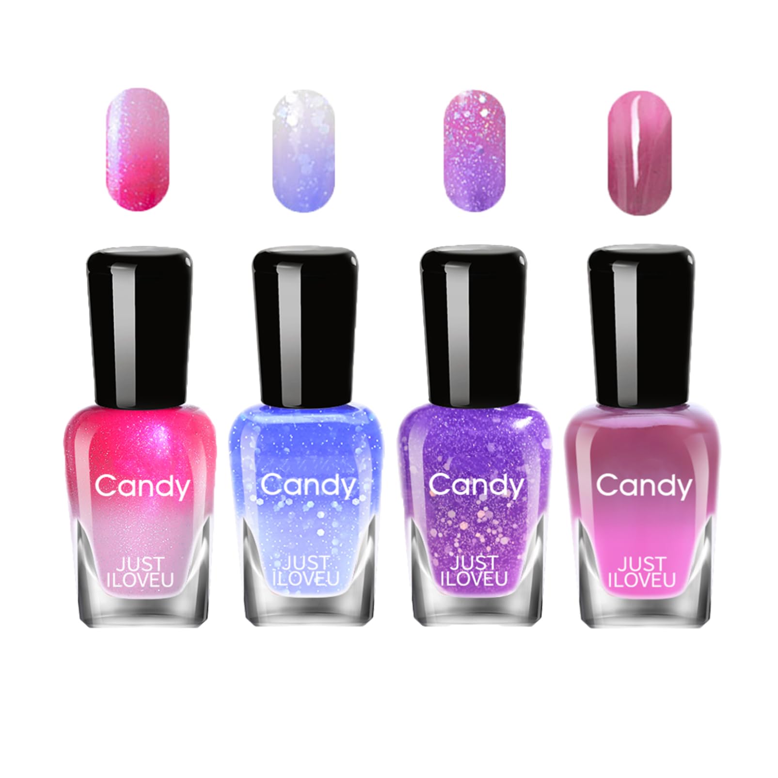 OKAQEE Colorful Nail Polish - 4PCS Quick Drying Long-Lasting Nail Varnish - Color Changing Temperature Control Nail Polish Set Home Nail Art Design - Without Use UV Lamp (4PCS A Set)