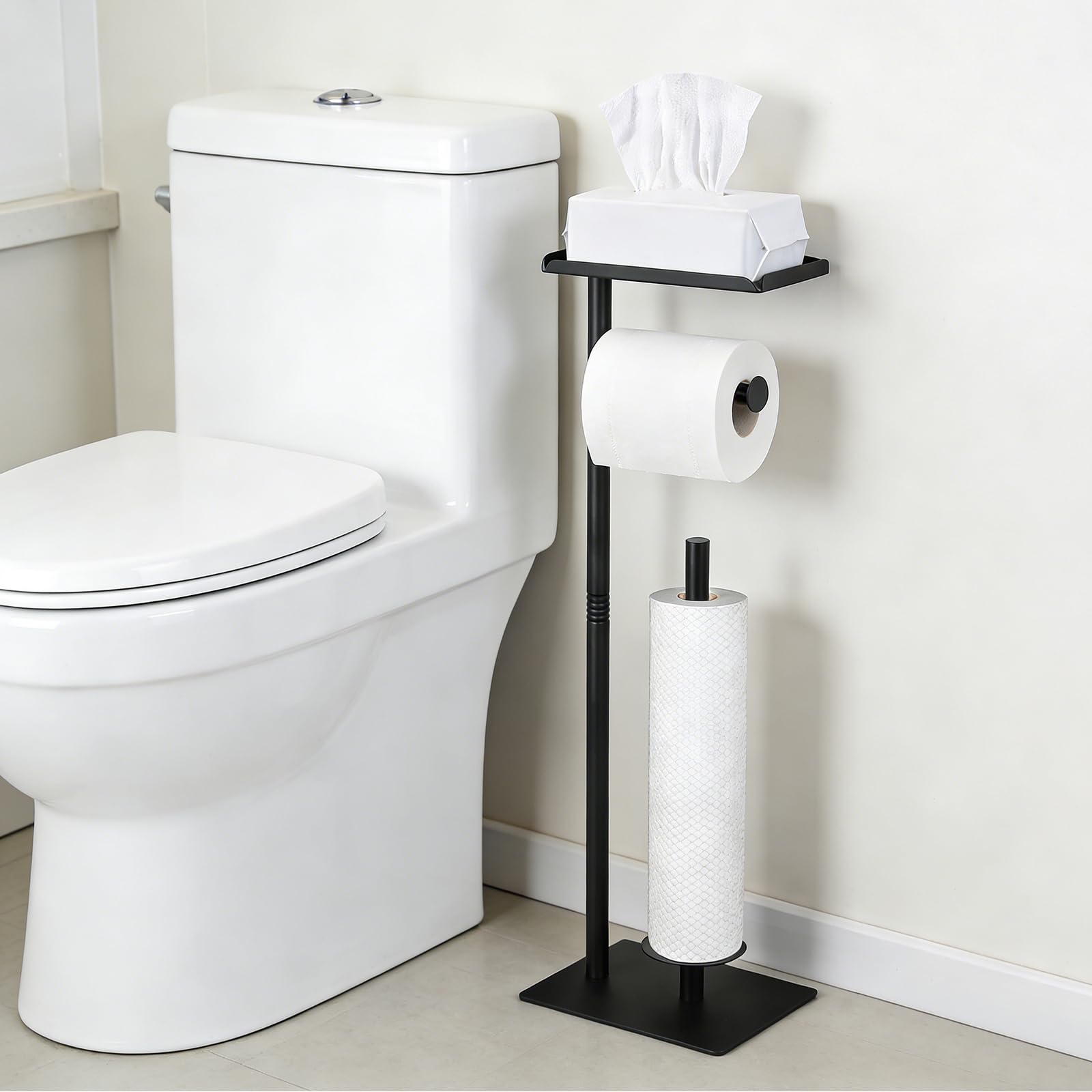 Porta Rollos de Papel Higienico de Pie, Portarrollos Papel Higienico de Pie, Portarrollos baño con Estante en Parte Superior, Soporte para 4 Rollos de higiénicos de Repuesto, baño