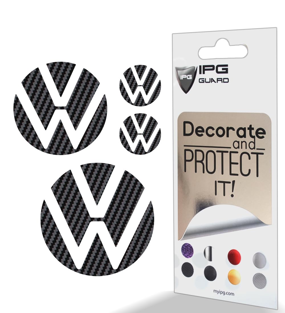 IPG Decal Made for Volkswagen 2021 Passat Polo Tiguan Golf Rear/Front Emblem Logo Decals Stickers Set (4 Units) (Black Carbon Fiber)
