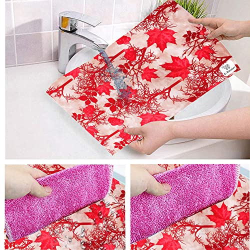 Image of Polyester 3-Layered Fridge Top Cover /Refrigerator Cover with Utility Pockets and Set of 4 Pc Fridge Mats (Color-Floral Red, Size-39x21 Inches)