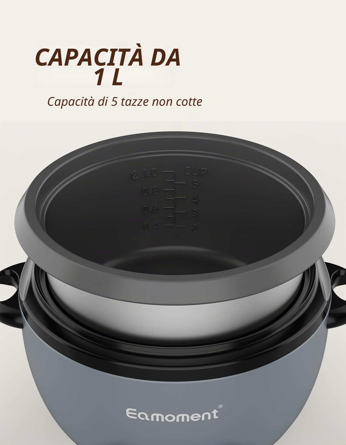 ERC-5P07SL 1L | 400W Cuociriso e Vaporiera 2 in 1 Riscaldare e cuocere 1-5 persone Pentola rimovibile antiaderente