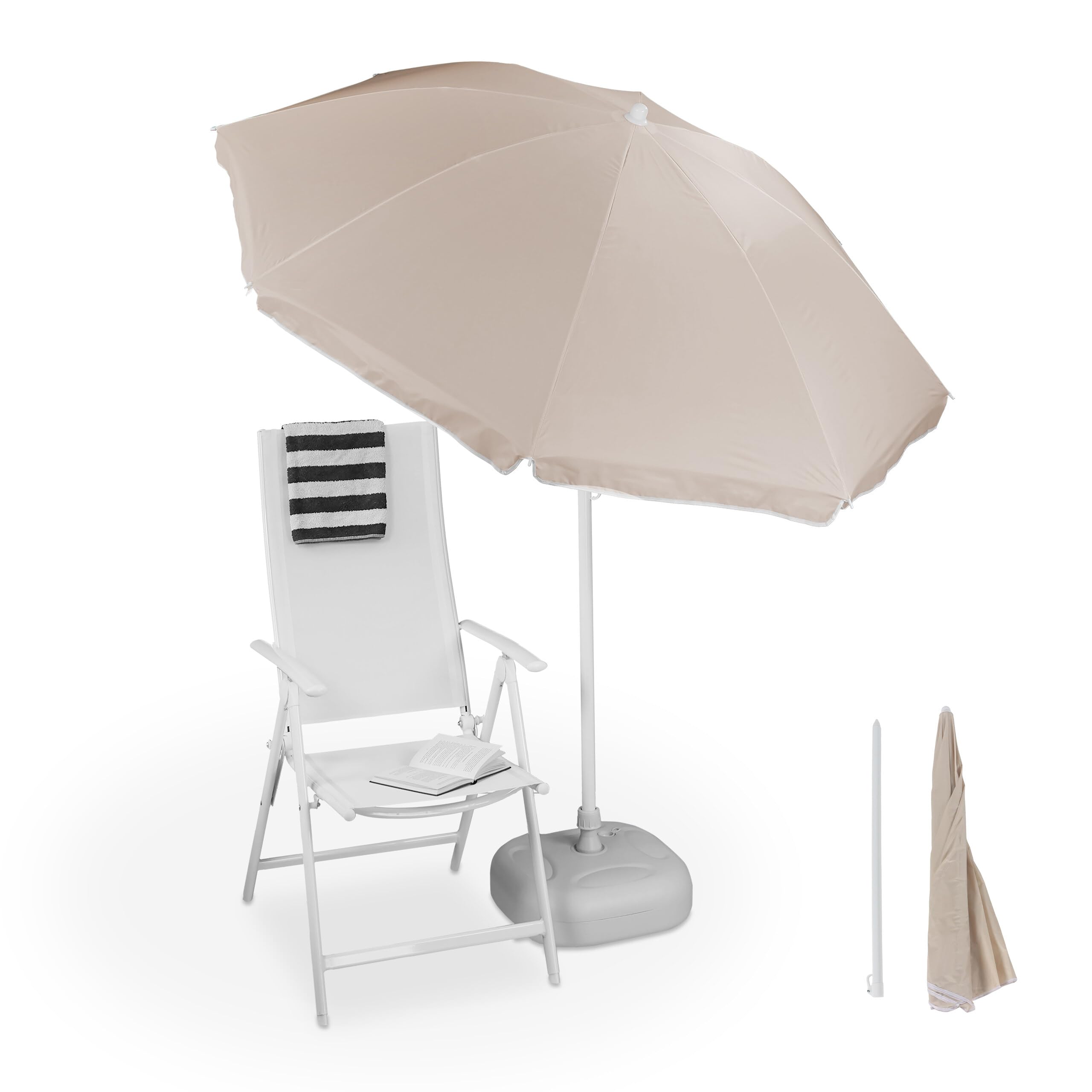 Relaxdays Parasol Ø 180 cm réglable en Hauteur inclinable Parasol de Balcon Rond Polyester Acier Parasol de Plage Beige