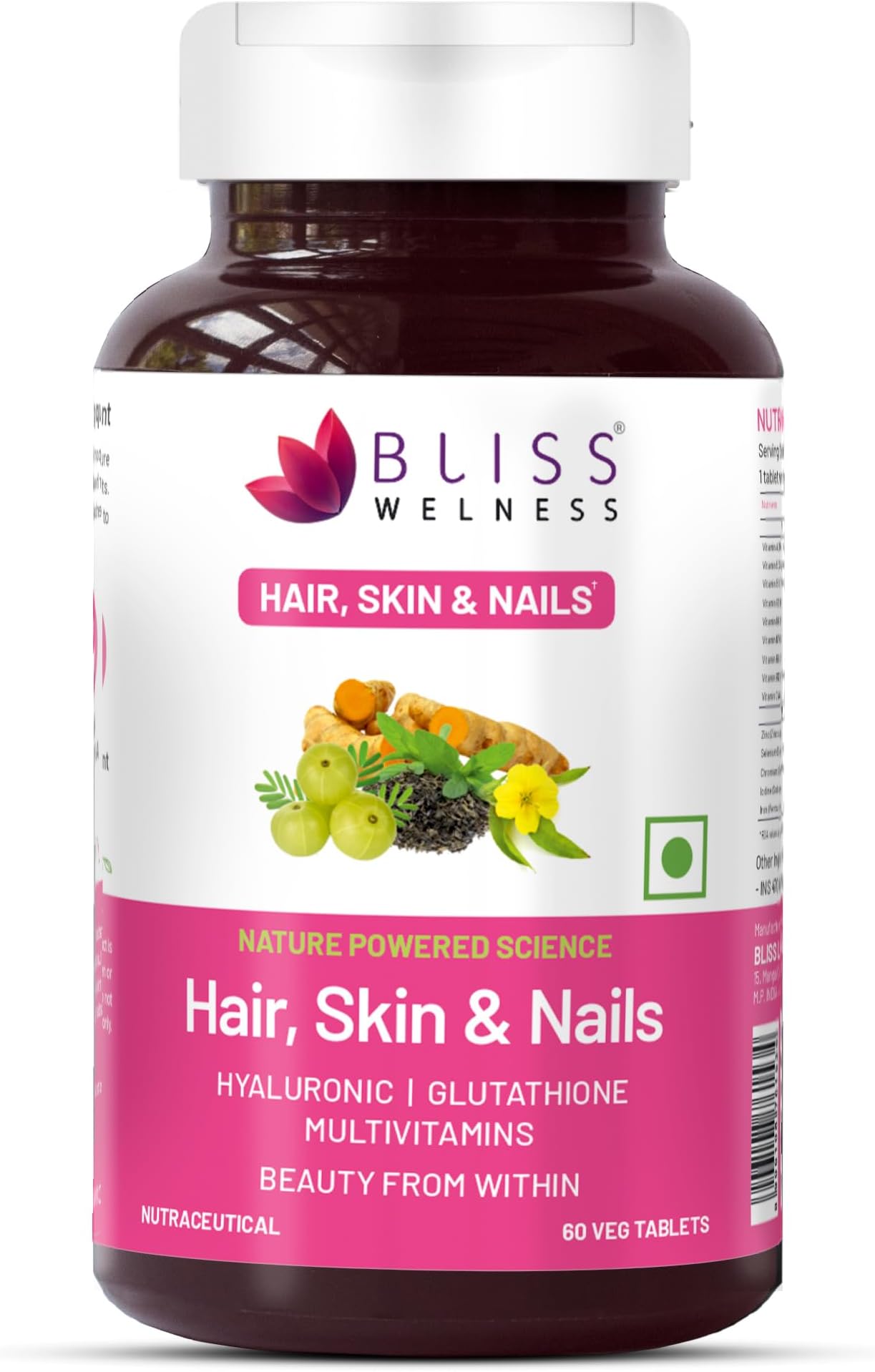 Hair Skin Nails Multivitamins with Hyaluronic Acid Glutathione Biotin | Improved Hair Growth Stronger Nails Glowing Skin Collagen Supplement for Women & Men - 60 Vegetarian Tablets