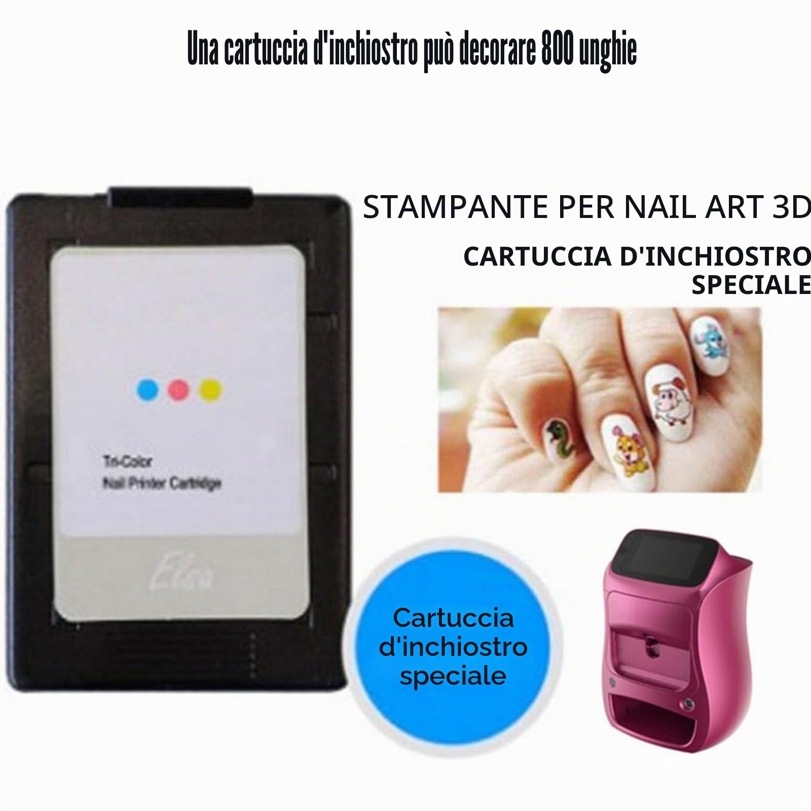 Mini Stampante per Unghie Stampante per Unghie Professionale 3D Macchina Multifunzione per Stampanti per Nail Art Portatile, Stampante per Nail Art Digitale per Bambini/Studio per Unghie InkCartridge
