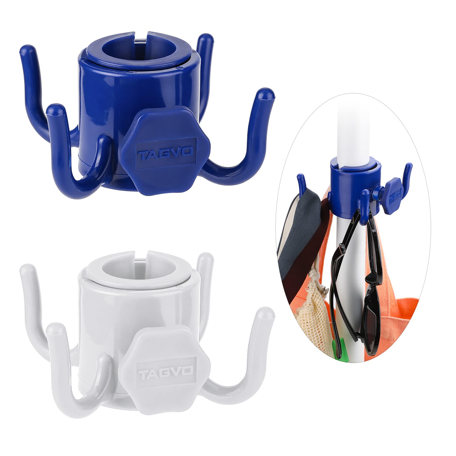 Gancio Per Ombrellone Da Spiaggia Con 4 Punte, 2 Pezzi, Regolabile, Adatto Per Aste Da 25-32 Mm, Colore Blu