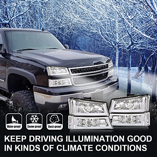 Pit66 Led Headlight, Compatible With 03-06 Chevy Silverado 1500 2500 3500 Hd Model/03-06 Avalanche 2500(Fit No Cladding Only) Clear Lens Chrome Housing Corner #TOP2