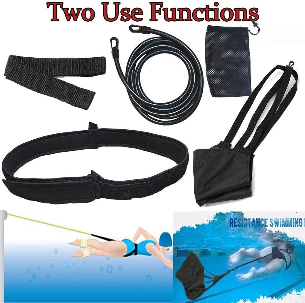 Swim Tether Stationary Swimming, 3.0 M Swimming Tether with Swim Parachute, Stationary Swim Trainer, Swim in Place, Stationary Swim Resistance Belt, Static Swimming Training Belts