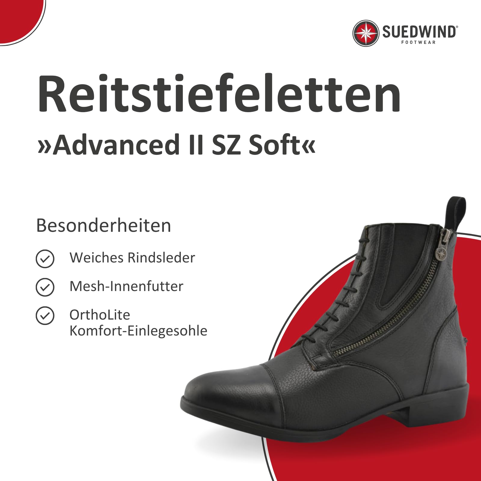 SUEDWIND FOOTWEAR Reitstiefeletten Advanced II SZ Soft – Damen Jodhpur Stiefeletten – Innenfutter, Marken-Reißverschluss & Gummisohle – Leder Chelsea Boots – Schwarz – Gr. 36-43