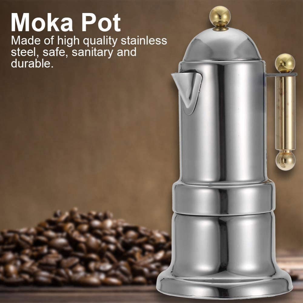 CLQ Moka-Pot Espresso-Kaffeemaschine Aus Edelstahl Moka Pot Mit 4-Tassen-Sicherheitsventil