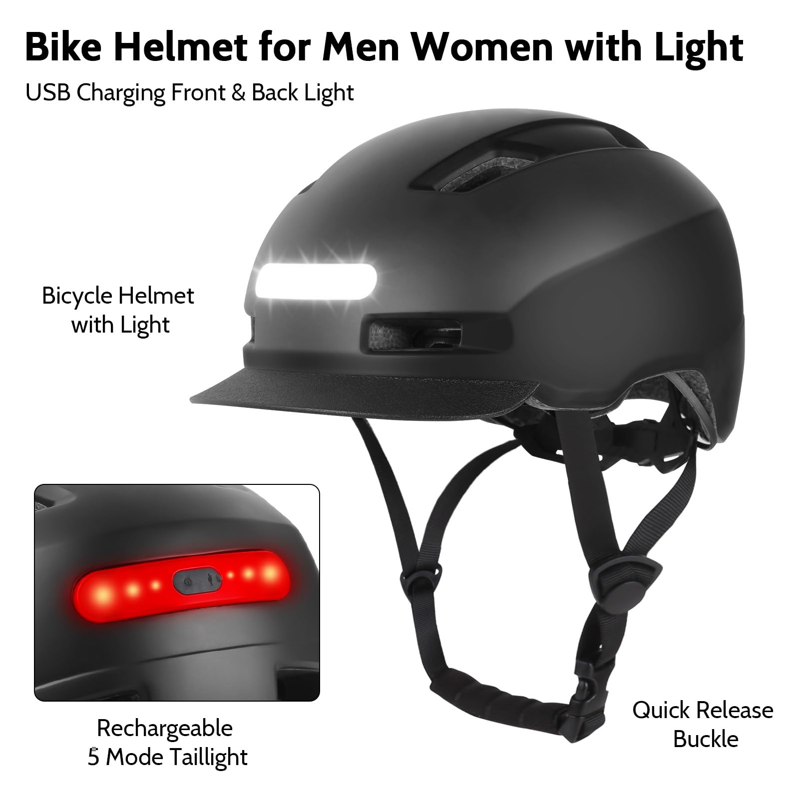 Shinmax Bicycle Helmet for Men and Women Bike Helmet with Light, 5 Modes, Bicycle Helmet with Visor, Mountain Bike Helmet - Image 2