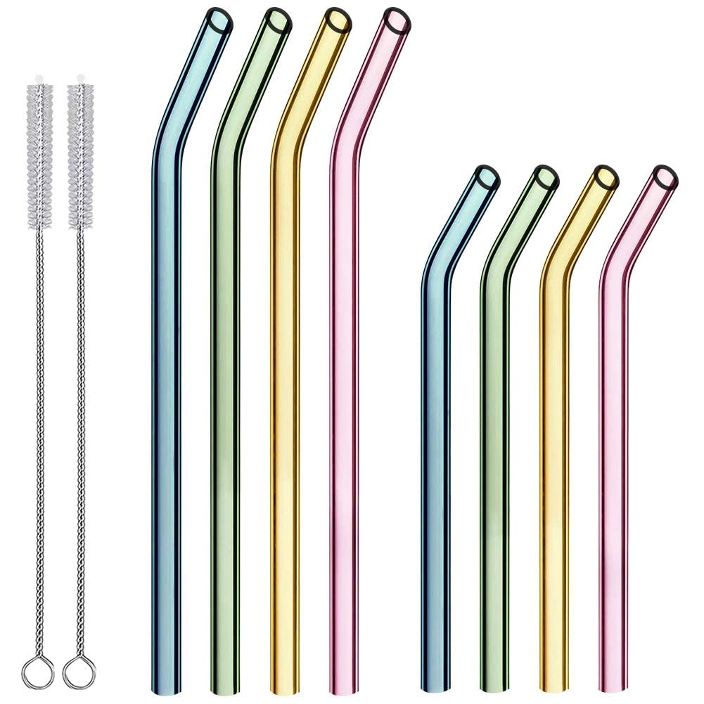8 PCS Glass Straw, Eco Friendly Reusable Straw, Free Coloured Curved Drinking Straws in 7.85" & 5.9", with 2 Cleaning Brushes, Easy to Clean for 20oz/30oz Goblet Milk Tea Cup Juice Glass-image-19