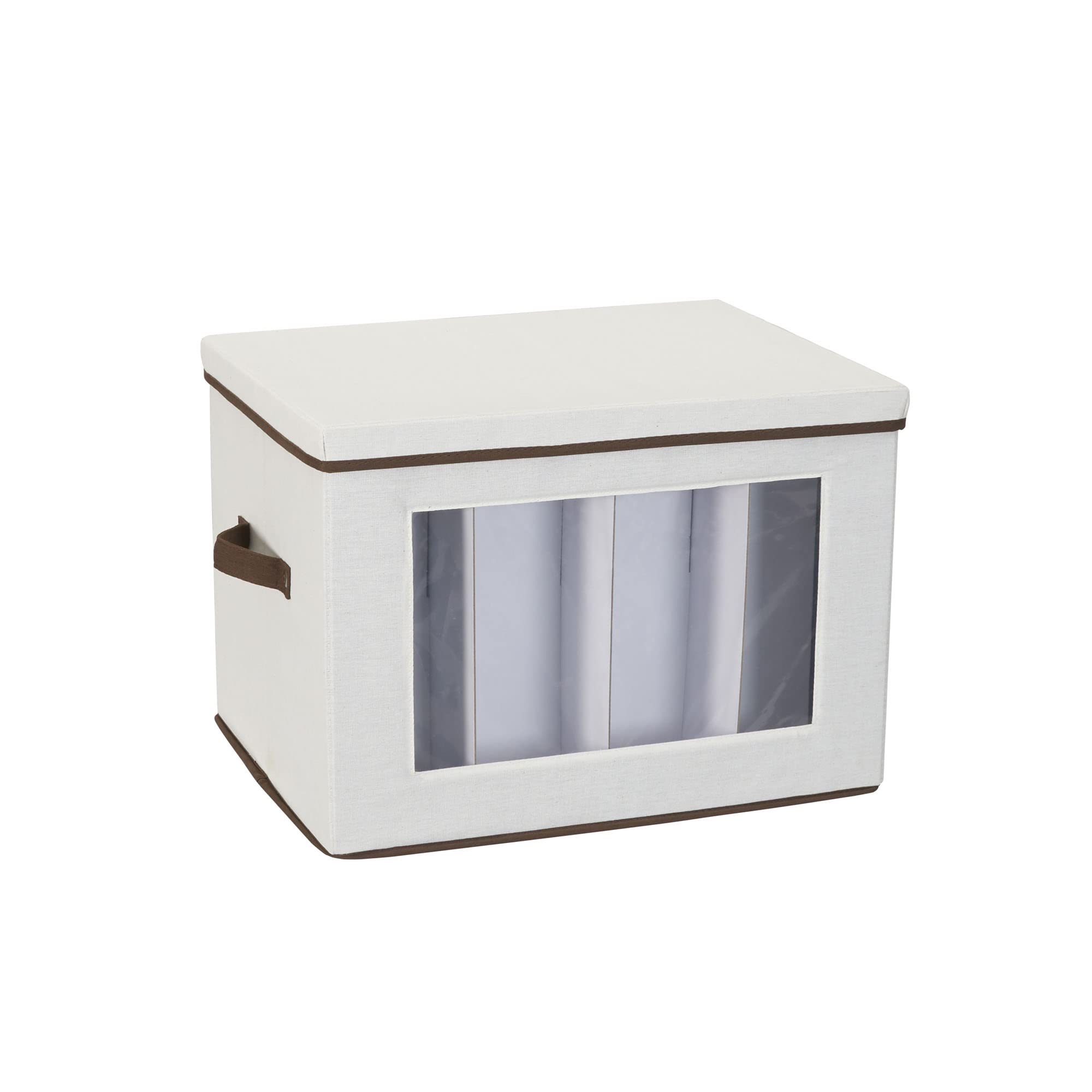 Household Essentials Tall Wine Windowed Storage Chest, Cream with Brown Trim โ image 1