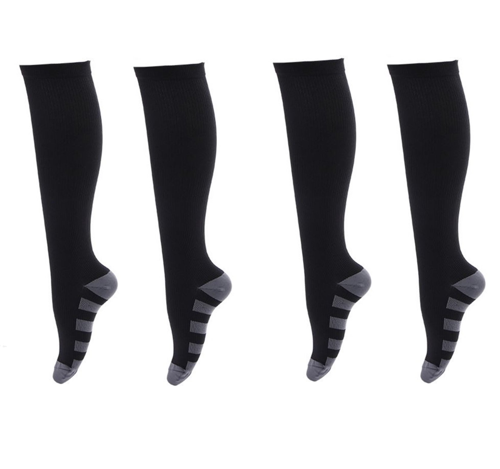 MojaSportsGraduated Compression Socks (2 Pair) Athletic Medical Sports Stockings. (Black/Gray Stripes, Large/X-Large)