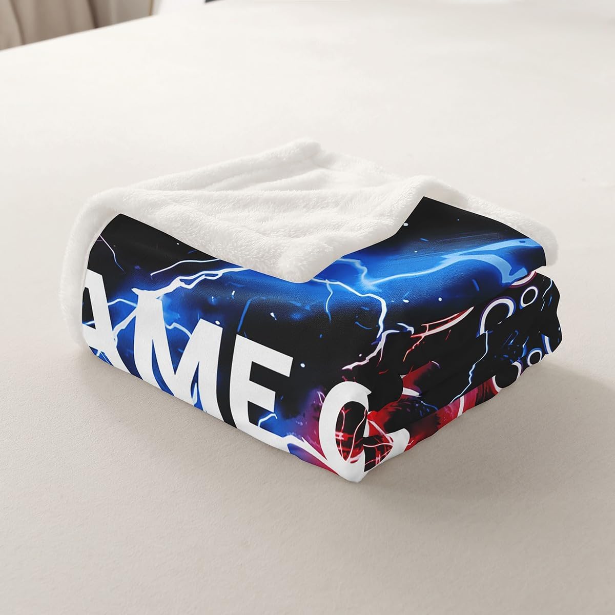 Feelyou Boys Gaming Sherpa Blanket Gamer Fleece Throw Blanket for Kids Boys Girls Teens Room Decor Game Room Decor Blue Red Plush Blanket Queen 90"x90" Gamepad Fuzzy Blanket image 4