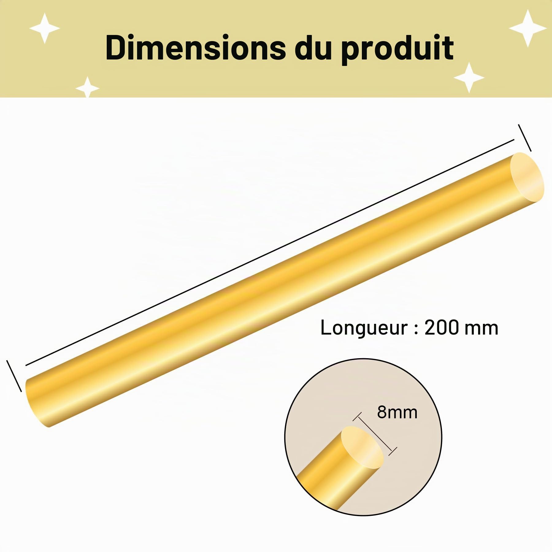 Lot de 2 barres rondes en laiton massif de 8 mm, iMeistek de 200 mm de long,Pour tour de bar, bâton, modèles RC, bricolage