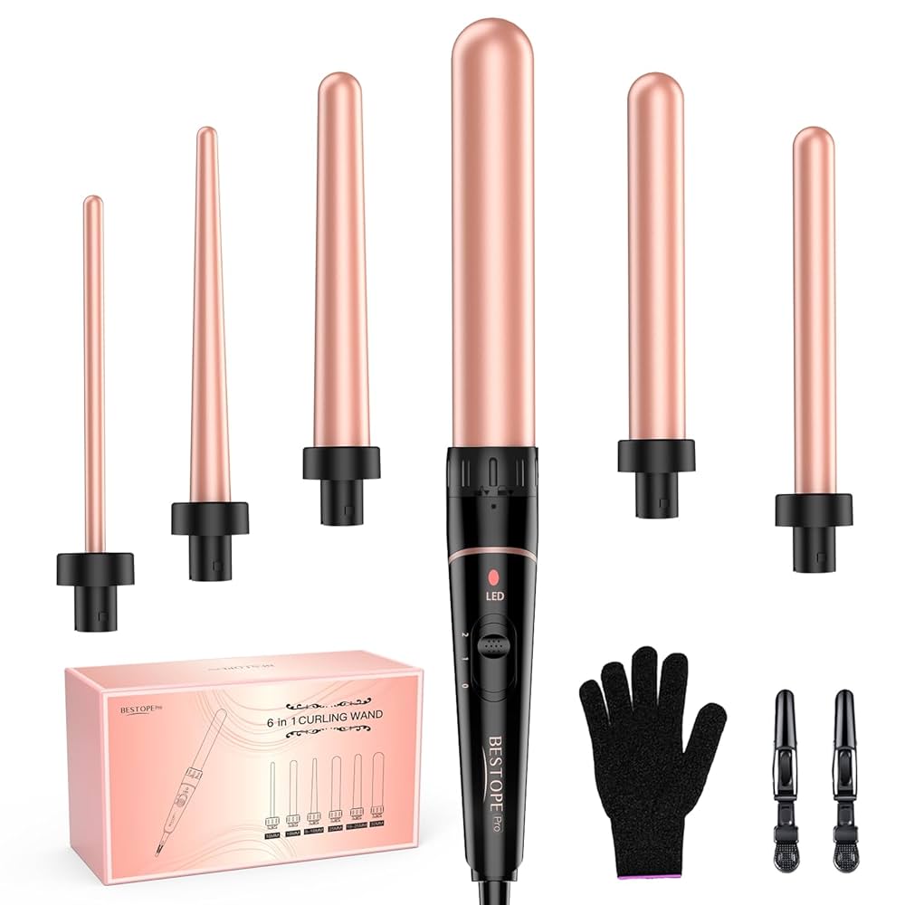 Amazon.com: Long Barrel Curling Iron Wand Set, BESTOPE PRO 6