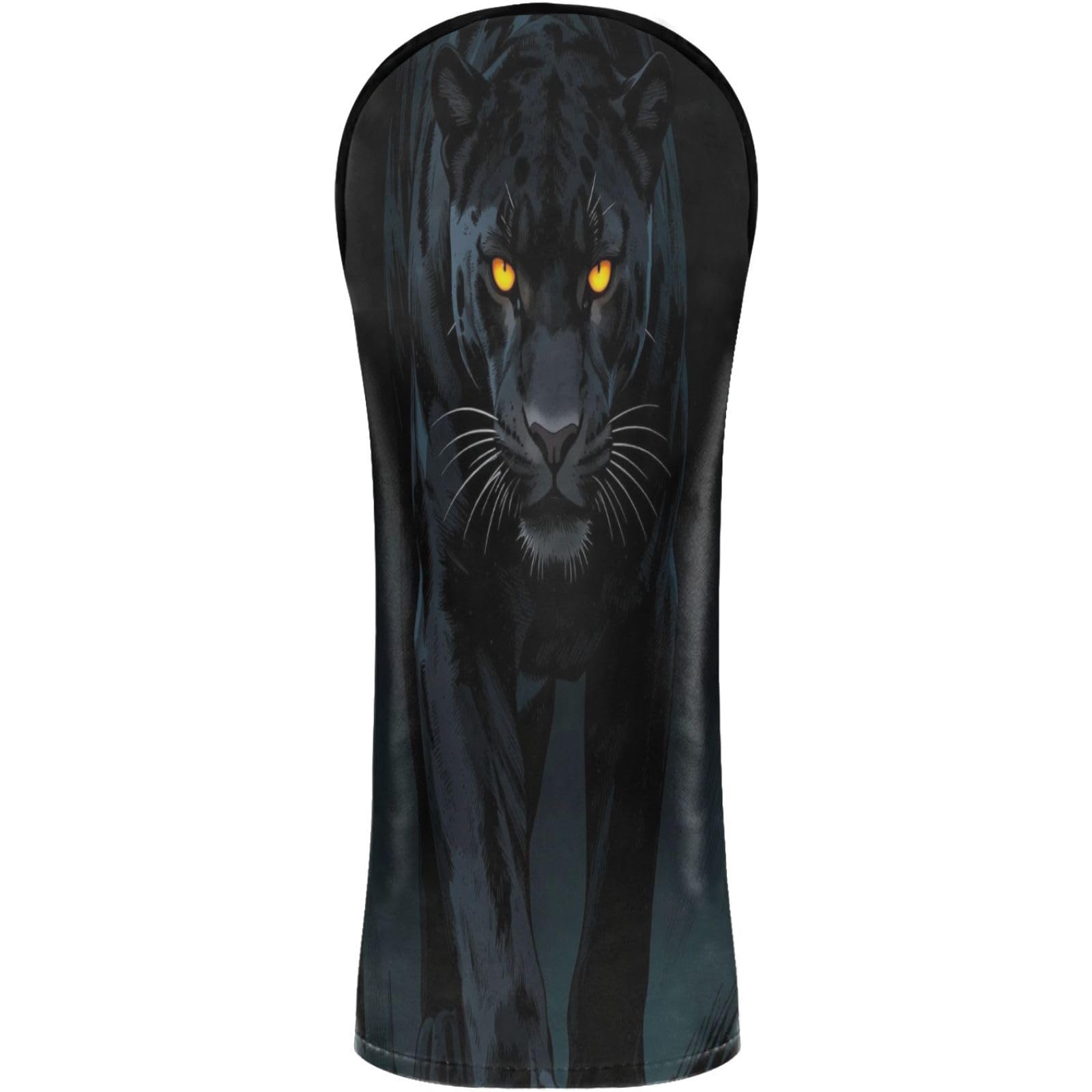 Golf Club Head Cover Headcover with Interchangeable No. Tags for Woods and Driver Fairway Hybrid Melanistic Leopard Walking Toward Shadow1