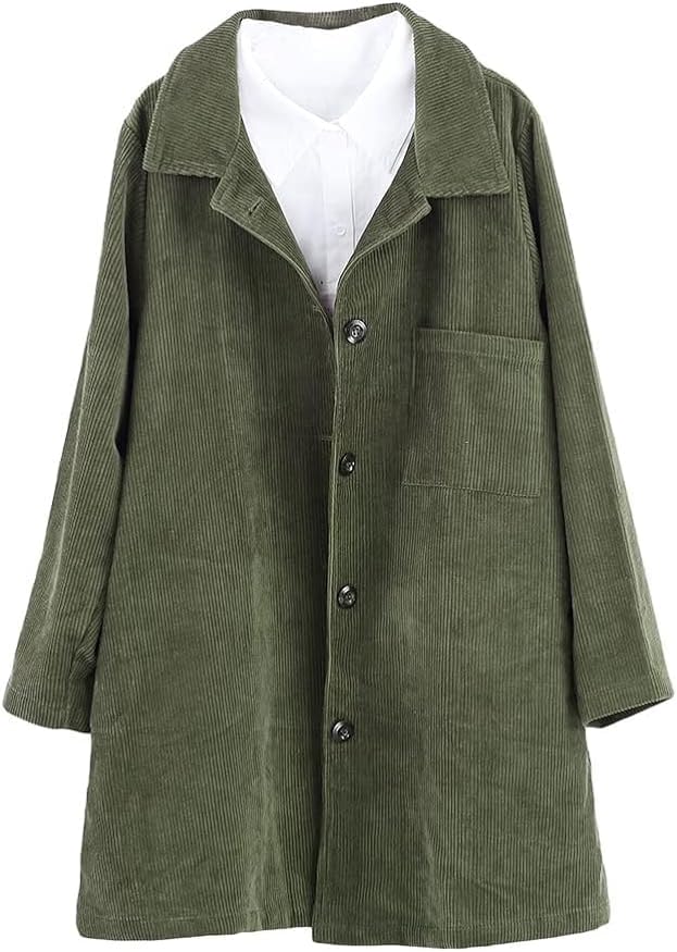 Minibee Women's Corduroy Shacket Jacket Button Down Shirts Fall Long Sleeve Coat with Pockets