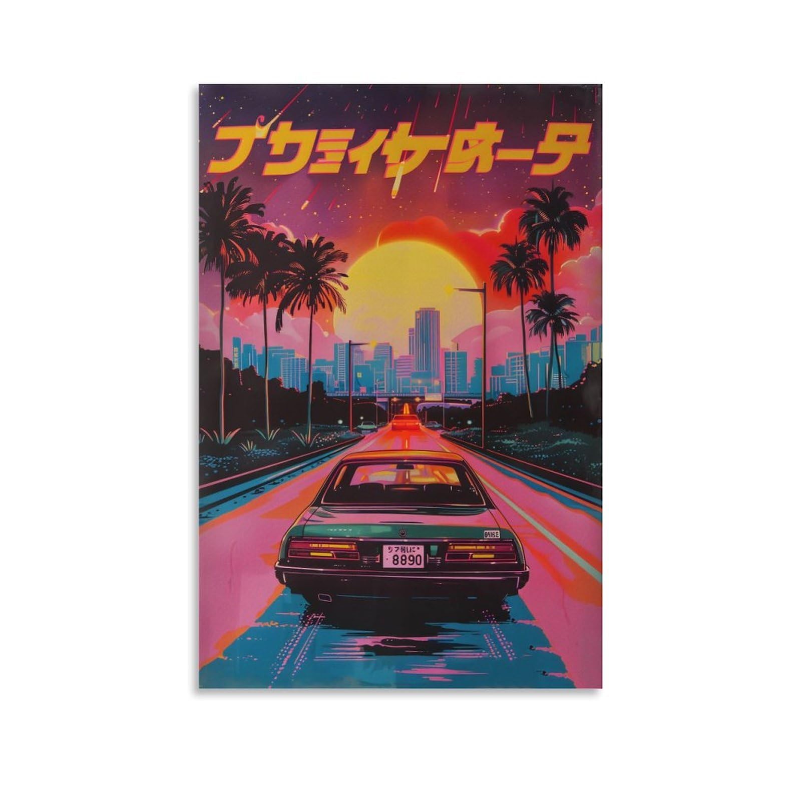HUERYRYHY Tokyo Night Drive 04 Poster Wall Art Canvas Vintage Aesthetic Painting Decor for Rooms 20x30inch Unframe-style