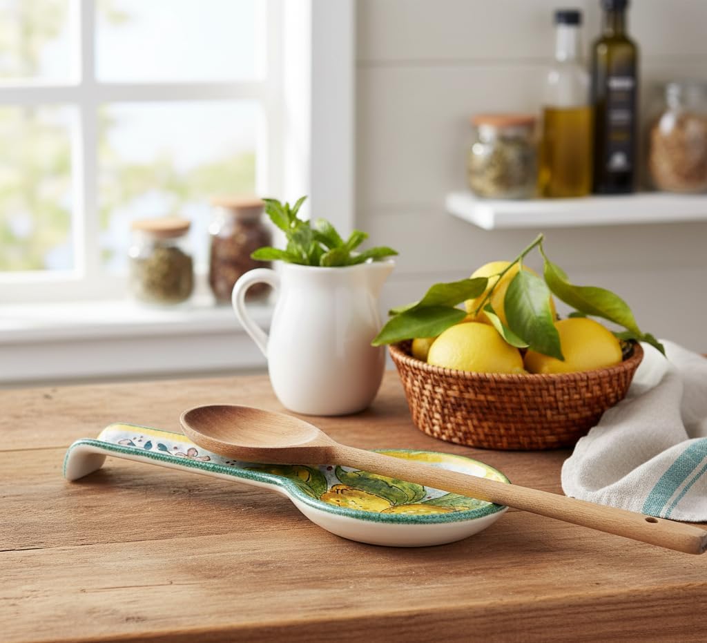 CERAMICHE D'ARTE PARRINI - Italian Ceramic Art Spoon Rest Pottery Holder Hand Painted Decorated Lemons Made in ITALY Tuscan