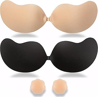 Sticky Bra Strapless Adhesive Backless Invisible Push Up Bras for Women Dress Reusable 2 Pair Silicone Nipple Covers - Buy now