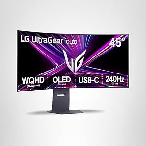 LG 45GX900A-B 45-Inch Ultragear WQHD (3440 x 1440) OLED Curved Gaming Monitor, 240Hz, 0.03ms, NVIDIA G-Sync, VESA DisplayHDR True Black 400, HDMI 2.1, DisplayPort, USB Type-C PD 65W, Black