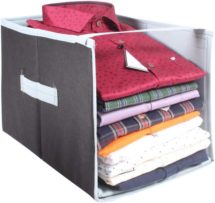 PrettyKrafts 1 Pc Non Woven Large Capacity Shirt Stacker/Foldable & Stackable Closet Wardrobe Cupboard Organizer/Foldable Storage Box/Multipurpose Clothes Organizer (Black & Grey, 25x38x25 cm)