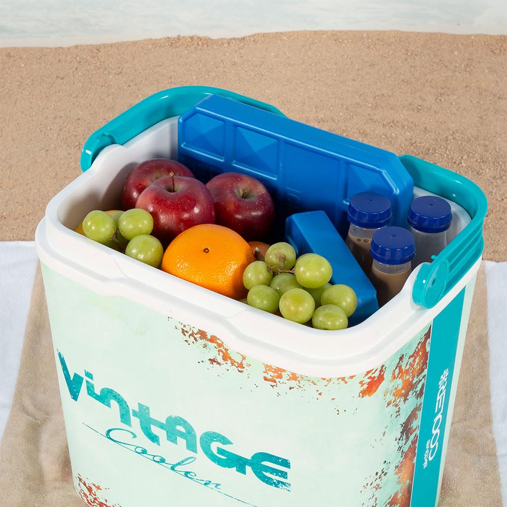 AKTIVE Nevera rígida de Playa 24L, Estilo Classic, plástico Resistente, Aislamiento de Poliuretano Superior, Mantiene el frío hasta 15h, Tapa con Cierre Seguro, Ligera y compacta (62394)
