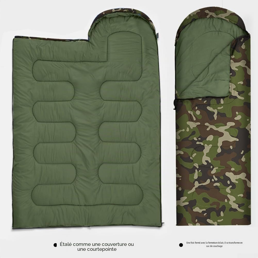 Sac de couchage motif camouflage jungle, 180 à 75 cm, quatre saisons, équipement de camping en plein air, imperméable, coupe-vent, chaud, rempli de coton, pour adultes, jeunes, randonnée