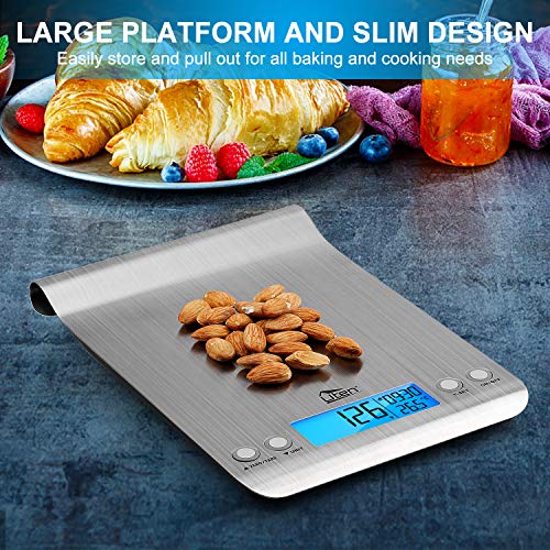 Uten Digital Kitchen Scale Ultra Slim Multifunction Stainless Steel Hook Design Food Scale 11lb 5kg With Back-Lit LCD Display Fingerprint Resistant Coating Battery included